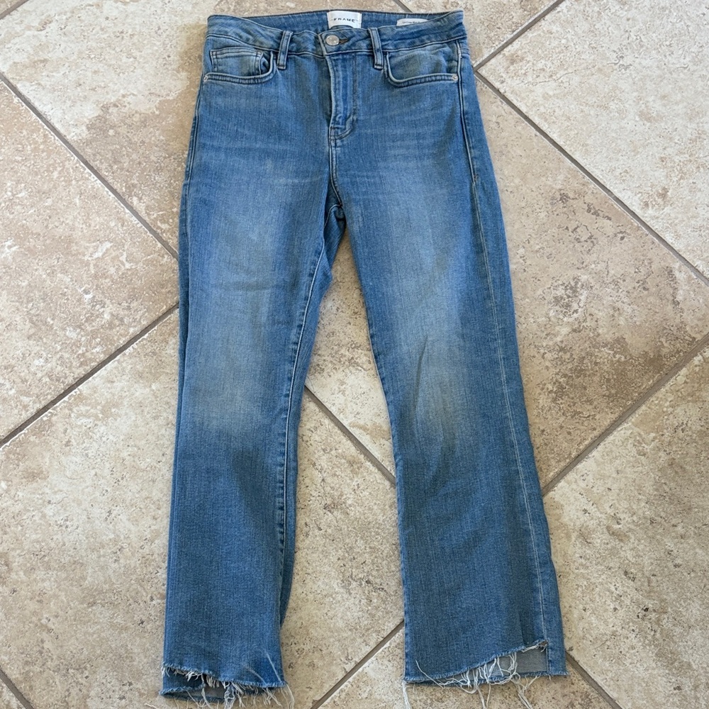 Frame Denim Women's Straight Leg le crop mini boot blue jeans size 28